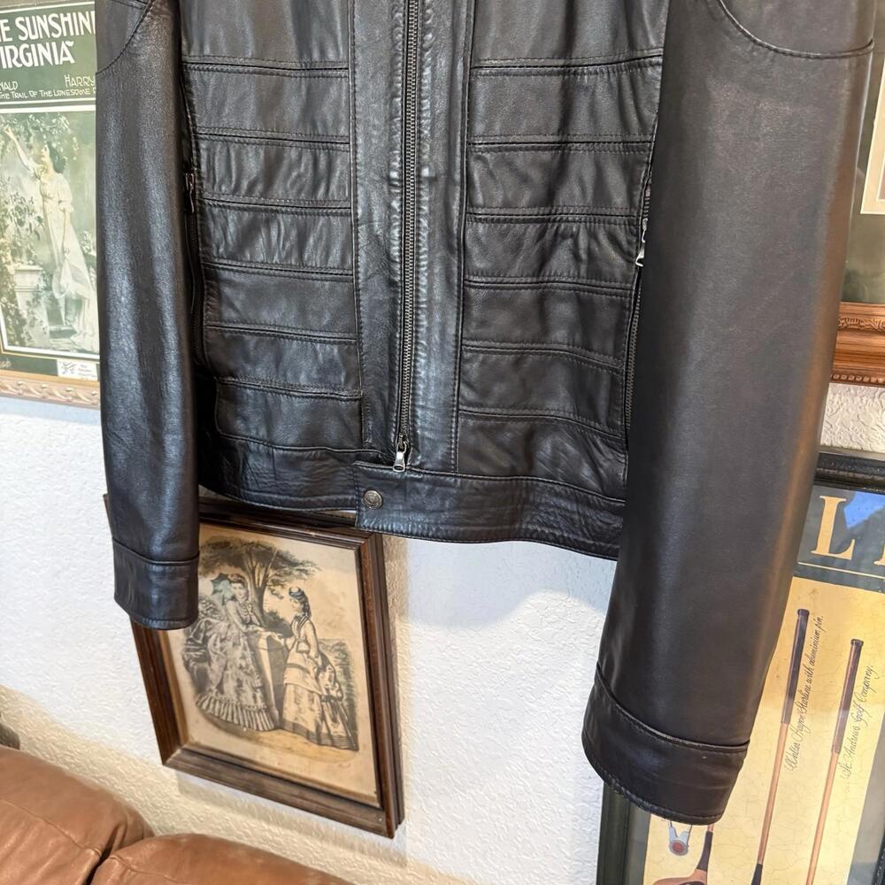 Vintage 80s‎ RARE Vera Pelle Italian Black Leather Bomber Jacket Size Women’s XL - Picture 4 of 7